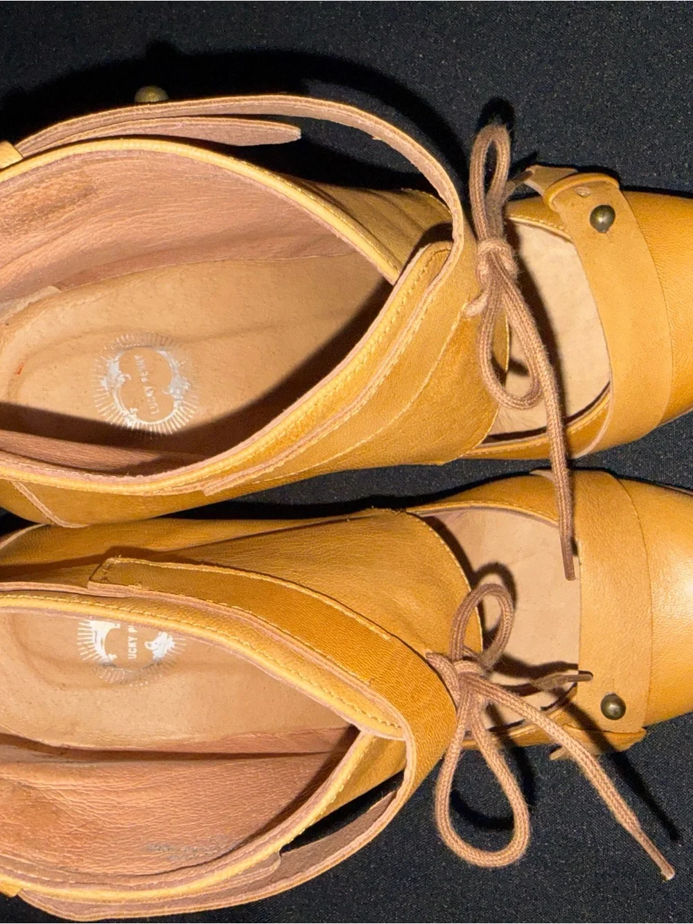 Anthropologie Lucky Penny Camel Leather Wedges